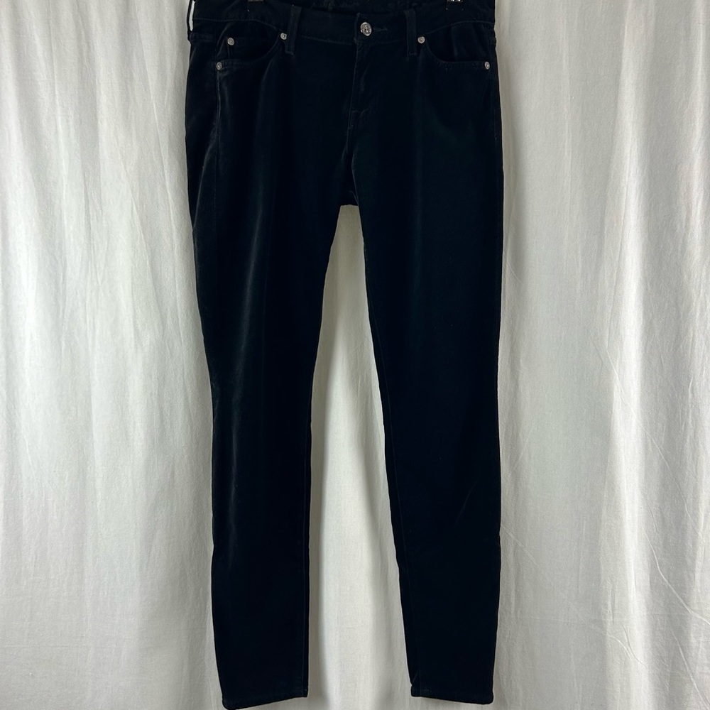 7 For All Mankind Skinny Black Velvet Jeans Size 29 - Picture 2 of 8